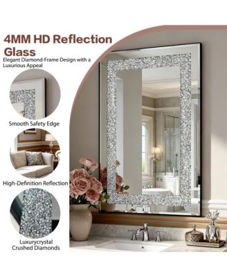 Crystal Crush Diamond Silver Mirror, 36x24 in, Beveled Edge, Decorative Wall Mirror for Living Room, Bedroom, Entryway