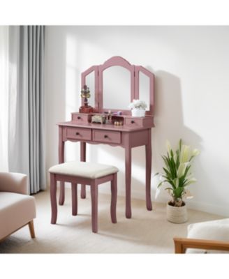 Sanlo Wooden Vanity Make Up Table and Stool Set