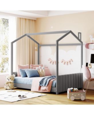 Full Size Velvet House Bed Wood Bed