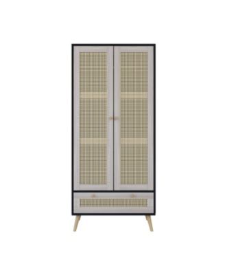 70" Rattan Door Armoire Boho Wardrobe Closet