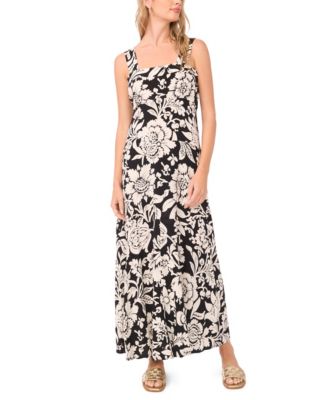 Women's Floral Square-Neck Smocked-Back Sleeveless Maxi Dress