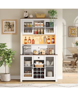  Rustic 70.9" Kitchen Pantry Storage Cabinet with LED
