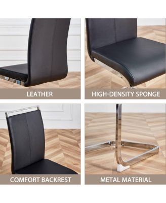 Modern Dining Chairs (Set of 4) - Black PU Leather