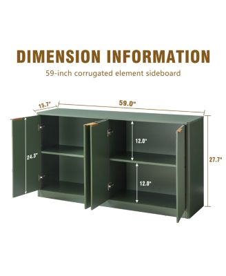 59-inch Modern Wavy Sideboard, Curved Contour 4-Door Storage Cabinet, Green