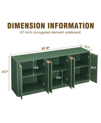 Streamdale 67-inch Modern Wavy Sideboard, 6-Door Storage Cabinet in Green