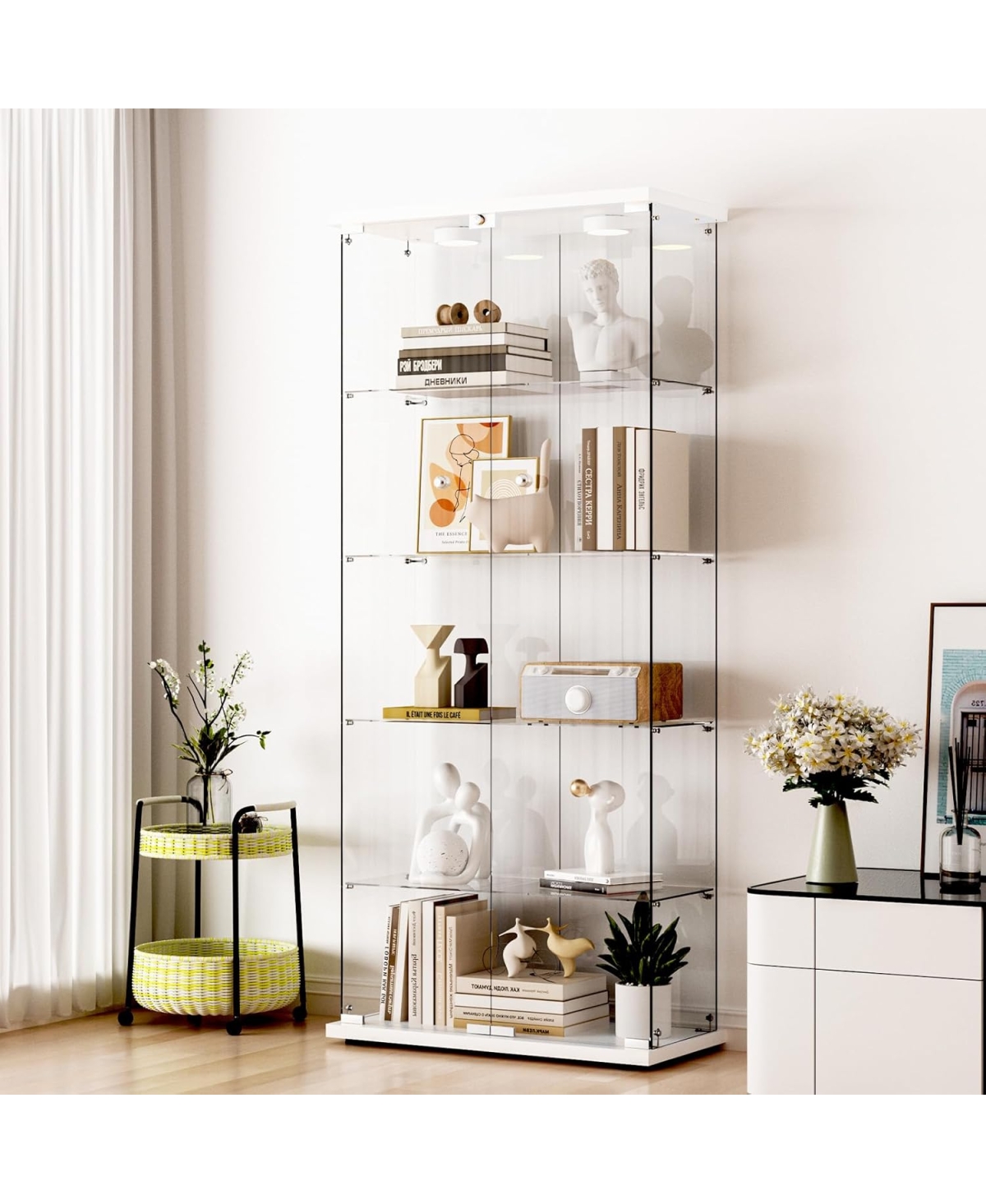 Streamdale Glass Display Cabinet with Led Lights, Locking Door, White