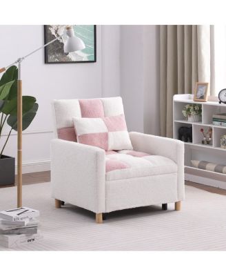 Convertible Sleeper Sofa Chair Bed with Pillow, Soft Teddy Fabric