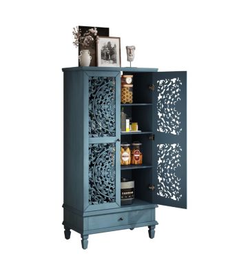 Rustic 55" Storage Cabinet with Drawer & 2 Carved Doors