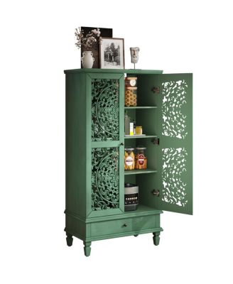 Rustic 55" Storage Cabinet with Drawer & 2-Door Carved Wood Accent