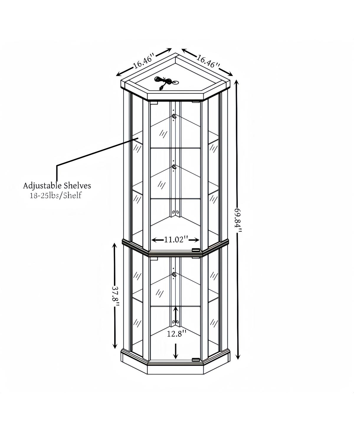 Streamdale Furniture Lighted Corner Curio Cabinet - Glass Display Case for Living Room & Bar Storage