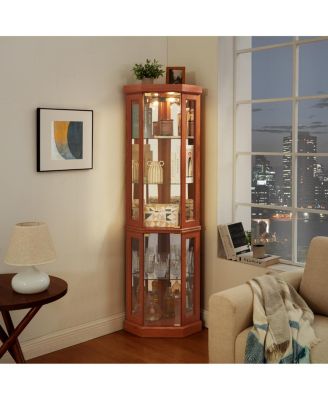 Lighted Corner Curio Cabinet - Display Case for Living Room, Collectibles, Wine & Bar