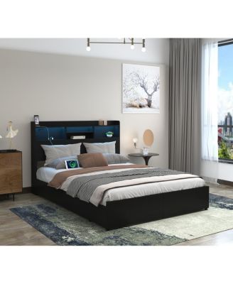 Full Bed Frame with 6 Storage Drawers, Headboard, LED & Charging Station