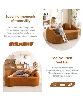 Streamdale Curved Boneless Sofa Loveseat, 2-Seater Orange Chenille Compression Couch with 3 Pillows