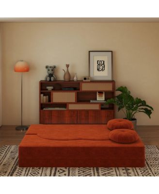 Modern Floor Sofa with 2 Pillows, Convertible Plush Corduroy Sleeper Sofa Bed