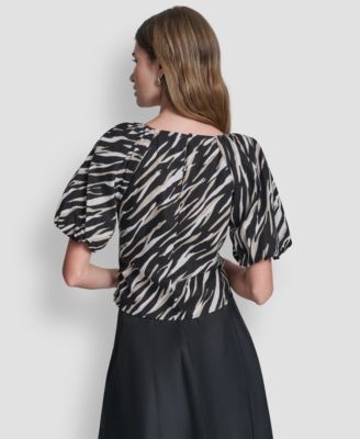 Women's Printed Scoop-Neck Short-Puff-Sleeve Top