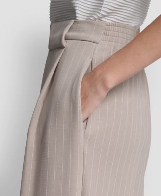 Women's Straight-Leg Pleated Pinstripe Pants