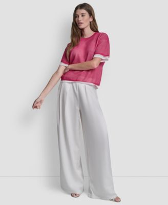 Women's Short-Sleeve Boxy 2-Layer Mesh Sweater