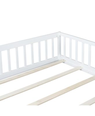 Queen Size Floor Bed with Fence, Door, and Safety Guardrails
