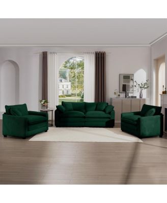 Warm & Cozy Green Corduroy Sofa Set with Soft Cushions & Pillows