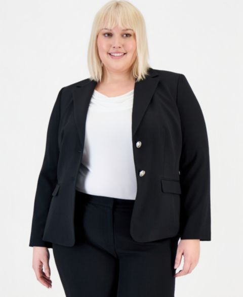 Женский пиджак Kasper Plus Size Two-Button Blazer, цвет: Чёрный