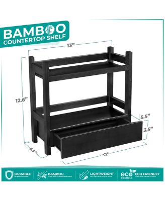 2-Tier Bamboo Counter Organizer with Drawer Bamboo for Vanity, Matcha Station, Bathroom Sink Organizer Countertop, Kitchen & Office Storage