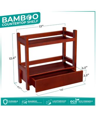 2-Tier Bamboo Counter Organizer with Drawer Bamboo for Vanity, Matcha Station, Bathroom Sink Organizer Countertop, Kitchen & Office Storage