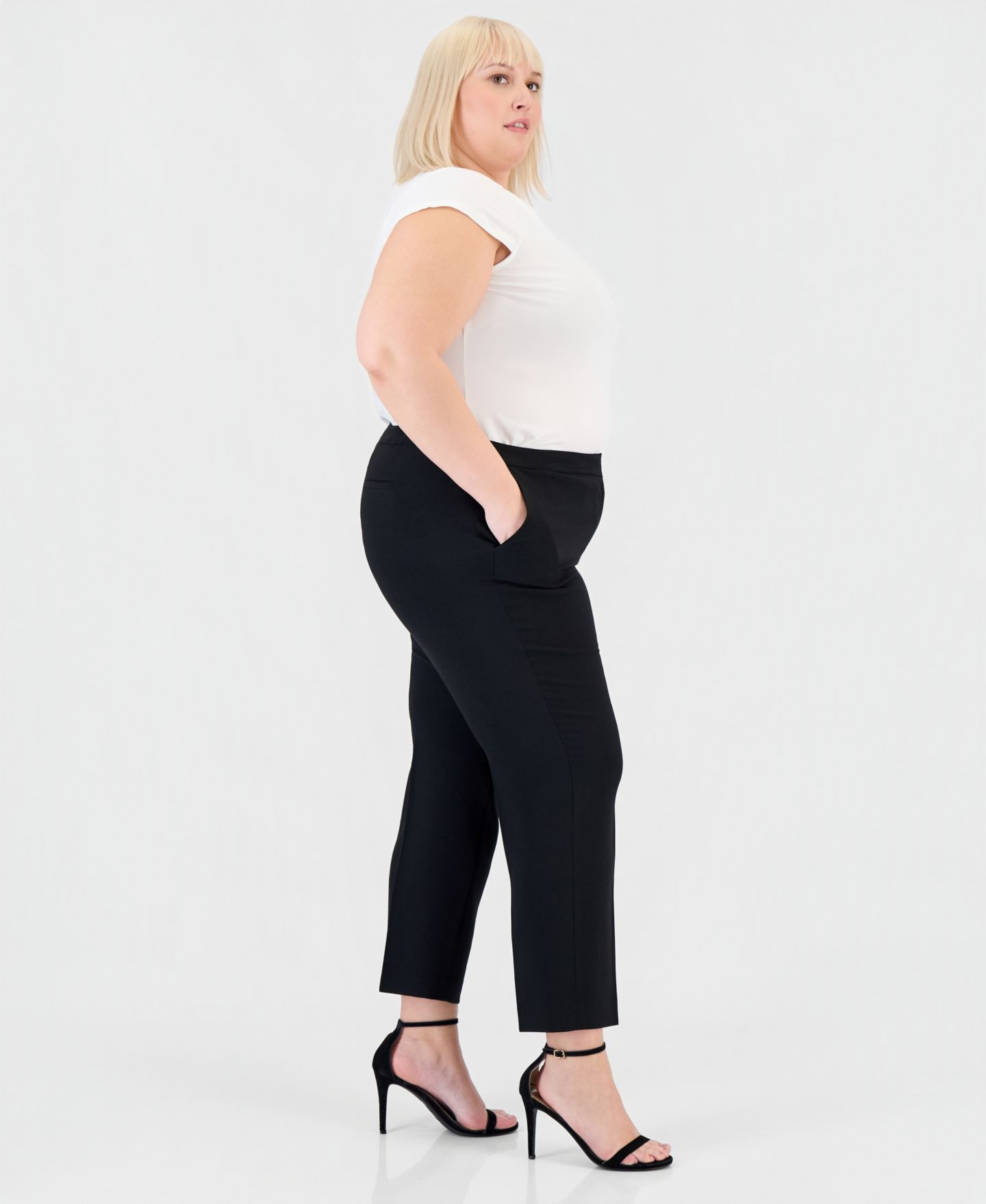 Женские брюки Kasper Plus-Size Stretch Crepe Elastic Waist Slim Straight Leg Ankle Pant, цвет: Чёрный — фото 2
