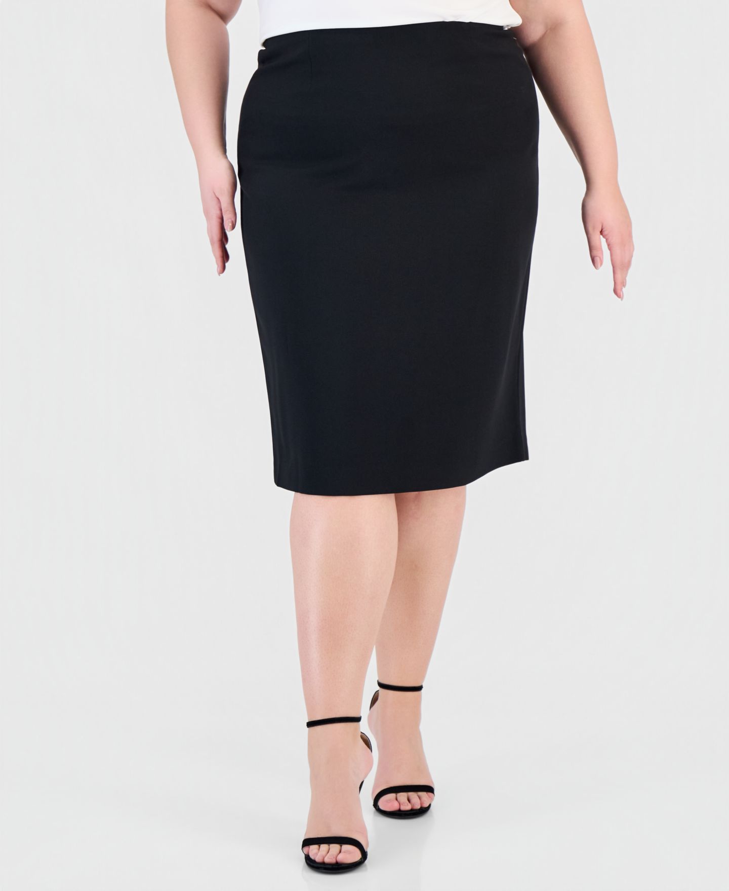 Женская юбка Kasper Plus-Size Stretch Crepe Below the Knee Pencil, цвет: Чёрный — фото 5
