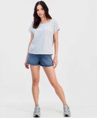 Juniors' East Coast Shell Graphic Cotton Boat Neck T-Shirt