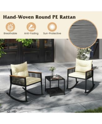 3PCS Patio Rocking Bistro Set with 2-Tier Table for Outdoor Use