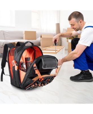 Tool Backpack, 45 Pockets, Heavy-Duty Tool Organizer with Laptop Compartment & Reinforced Fabric Base, Electrician Jobsite Bag