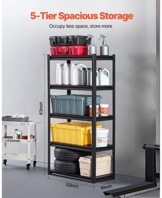 5-Tier Garage Storage Shelves, 16"D x 32"W x 63"H, 2000 lb Capacity, Adjustable Metal Utility Shelving Rack, Black