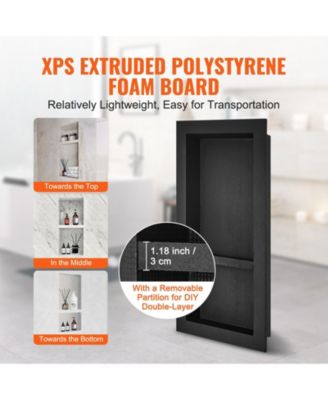 Shower Niche, Ready for Tile, 16" x 32", Double Shelf, Recessed Wall Insert, Sealed Waterproof, Square Corners, Black