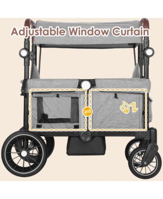 Wagon Stroller for Two Kids with Adjustable Handle, All-Terrain Wheels, Tray and Storage, Grey