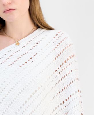 Juniors' Asymmetric Lurex Pointelle Poncho