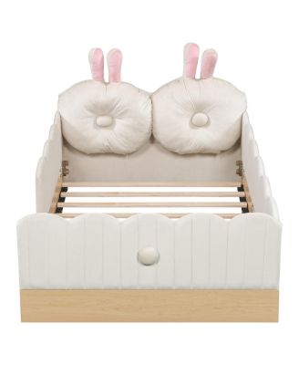 Twin Size Upholstered Platform Bed with Pillows and Storage Bags