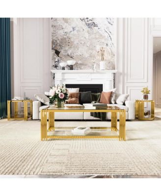 Modern Black Mirror End Table with Gold Finish & Lower Shelf, 19.9