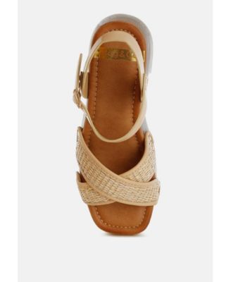 Womens Qasa Studded Raffia Clog Sandals