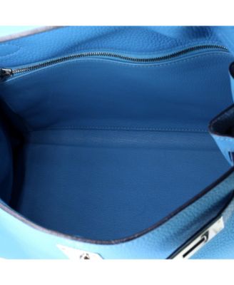 Kelly 28 Handbag Blue Clemence with Palladium Hardware