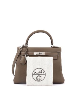Kelly 28 Handbag Grey Clemence with Palladium Hardware