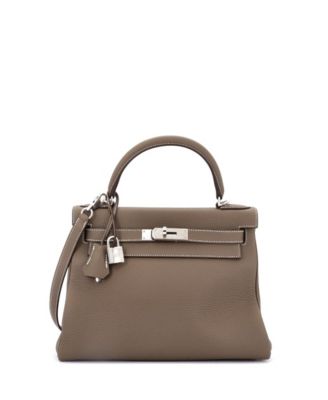 Kelly 28 Handbag Grey Clemence with Palladium Hardware