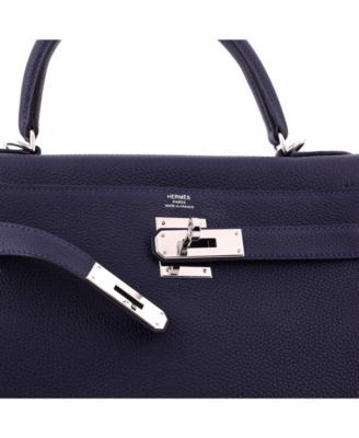 Kelly 28 Handbag Blue Togo with Palladium Hardware