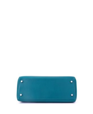 Kelly 28 Handbag Blue Tadelakt with Palladium Hardware