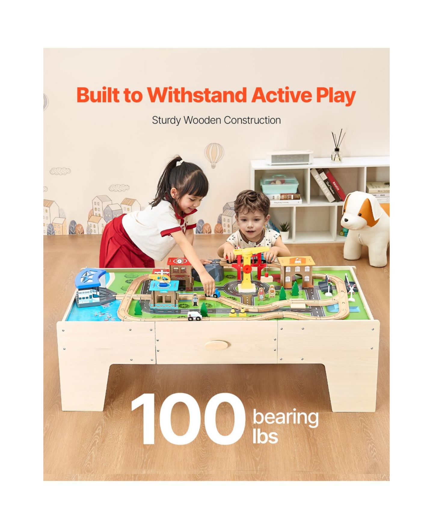 Детские конструкторы Slickblue Train 62-Piece Wooden Activity Table with Storage Drawer, Ages 2-5 Years, цвет: Натуральный — фото 6