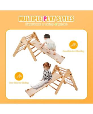 Pikler Triangle Set, 4-in-1 Montessori Climbing Gym w/ Triangle & Ramp, Large Wooden Set, Ages 1-3