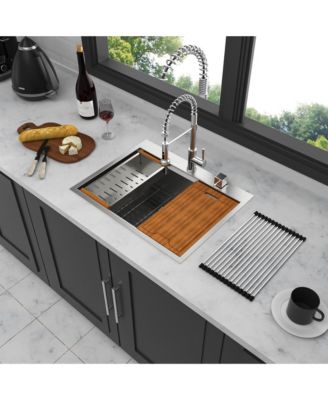 28x22x10inch Drop In Kitchen Sink Stainless Steel Workstation Single Bowl 16 Gauge Topmount