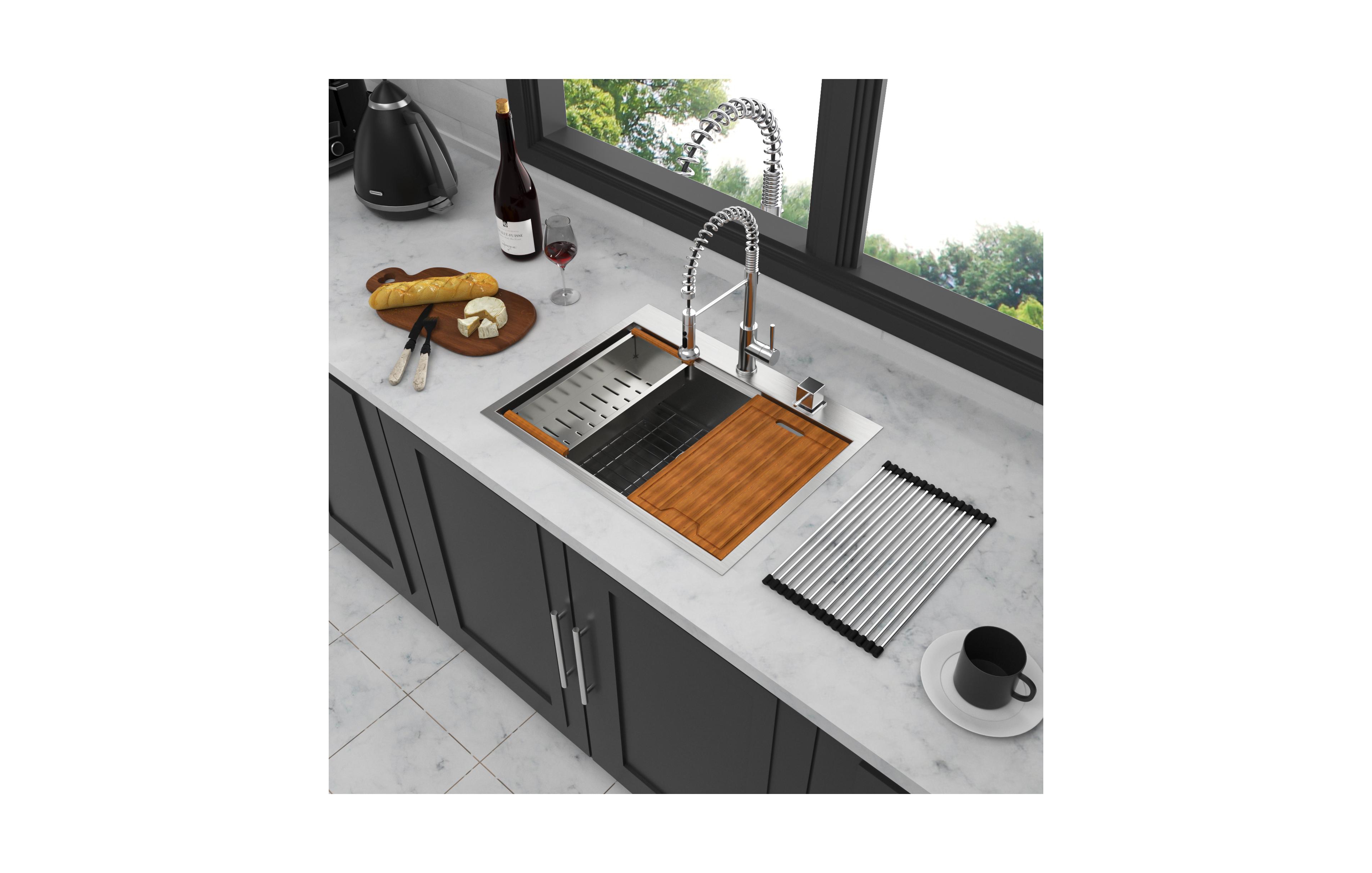 flynama 28x22x10inch Drop In Kitchen Sink Stainless Steel Workstation Single Bowl 16 Gauge Topmount
