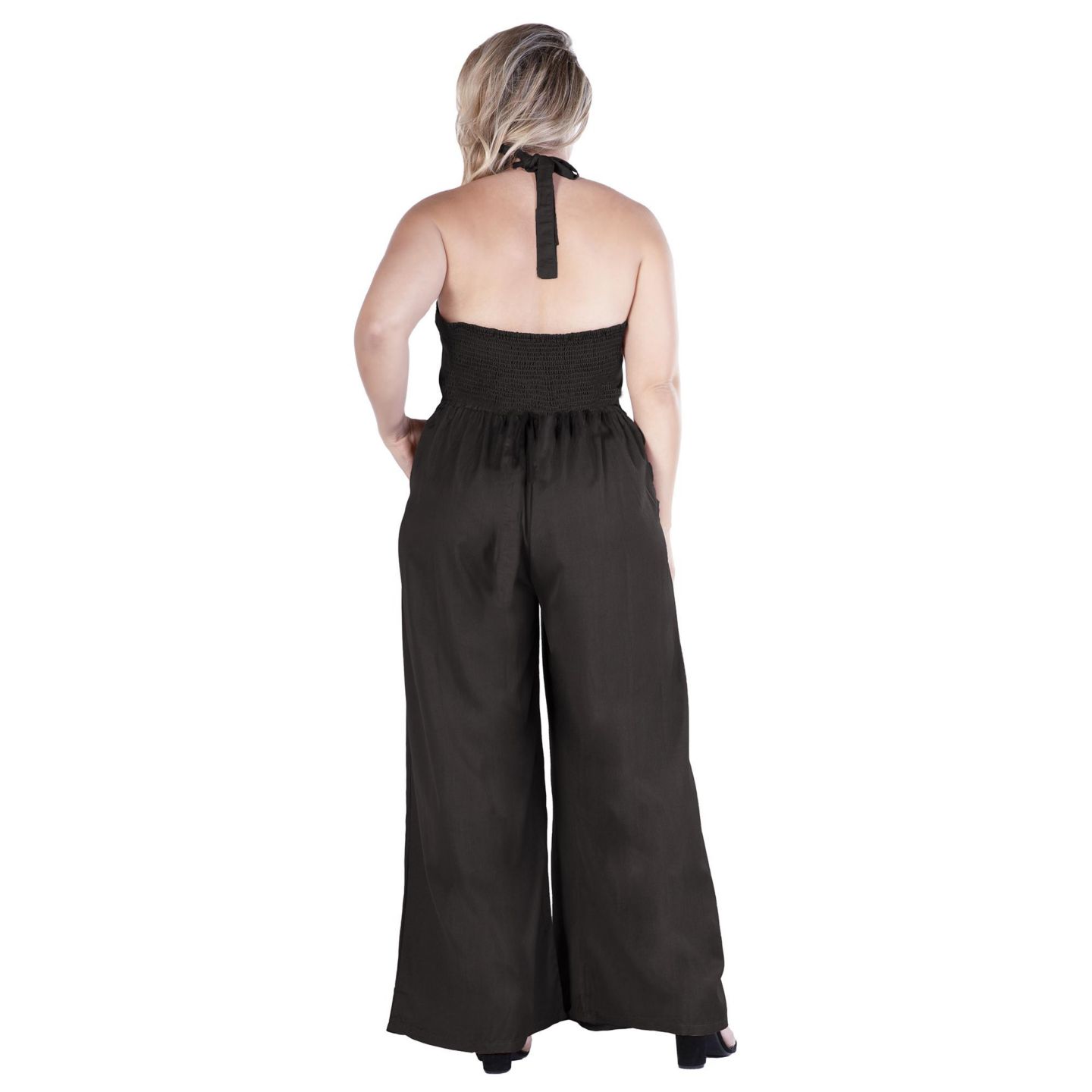 Женский комбинезон Standards & Practices Halter Smoked Waist Poplin Wide Leg Jumpsuit, цвет: Чёрный — фото 2