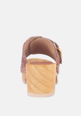 Rag and Co Womens Yoruba Braided Leather Buckled Slide Clogs