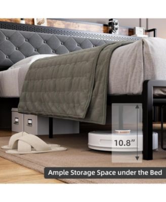 LED Bed Frame with Headboard Upholstered Platform Bed with Charge Station and Storage Drawers Heavy Duty Metal Slats No Box Spring Needed